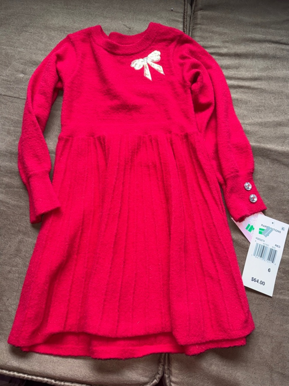 Girls' Red Knit Bow-Accent Dress